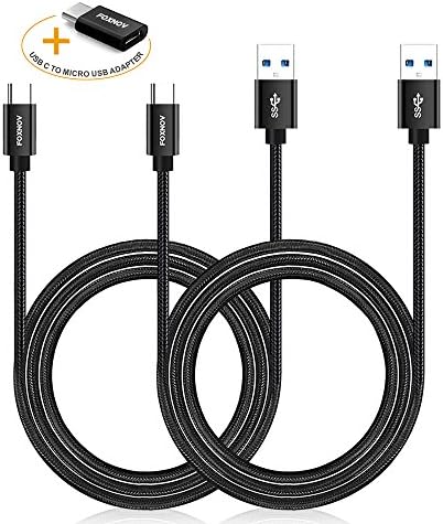 FOXNOV USB Type C Cable, Type C Adapter, 2 Pack 3.3 Ft Nylon Braided USB 3.0 Fast Charger &amp; 1 Pack Aluminum USB C to Micro USB Adapter for Galaxy S8 Pixel 2 Pixel XL Nexus 6p Anker PowerCore