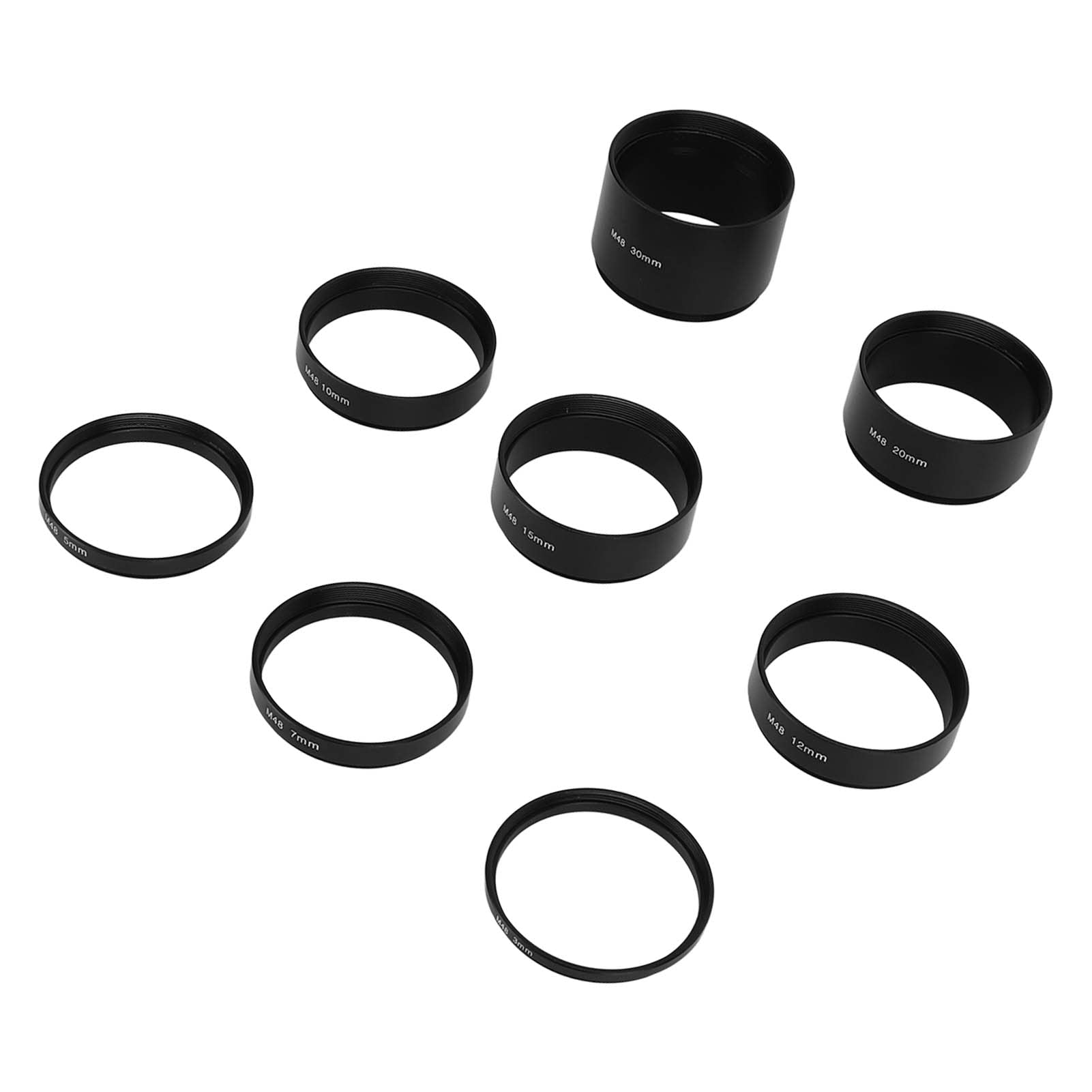 8PCS Extension Tube Kit, 3mm 5mm 7mm 10mm 12mm 15mm 20mm 30mm Astronomical Telescope Eyepiece Extension Tube M48x0.75 Thread Extending Ring Astrophotography Camera Accessory