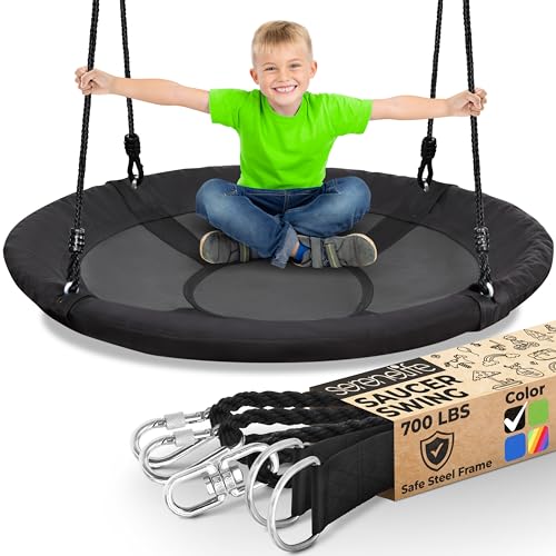 SereneLife Saucer Swing with Hang Kit, Outdoor Tree Swing with Swivel