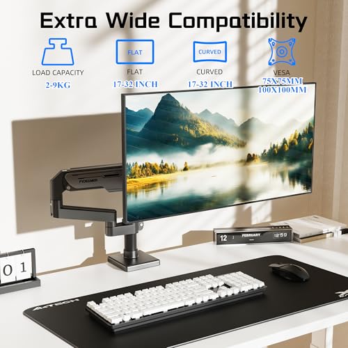 Fydeamer PC Monitor Arm for 17-32 inch Screens, Gas Spring Height Adjustable Desk Mount, Full Motion Swivel Tilt Rotation, VESA 75x75/100x100, 2-9kg Load Capacity, Gunmetal Grey