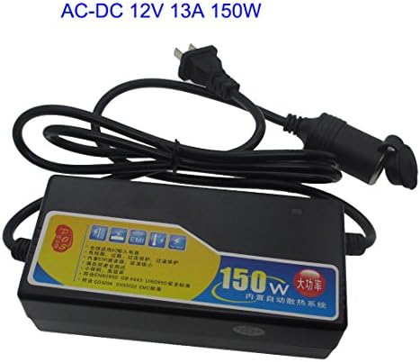 Home Usage AC-DC 12V 13A 150W Adapter Converter with Car Cigarette Lighter Socket for Car Vacuum/RV Cooler/Seat Cushion Massager