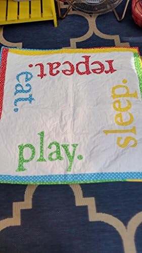 Eat Sleep Play Repeat Crib Quilt, Gender Neutral Crib Quilt, Blue Red Yellow Green Quilt, Playmat, Gender Neutral Nursery