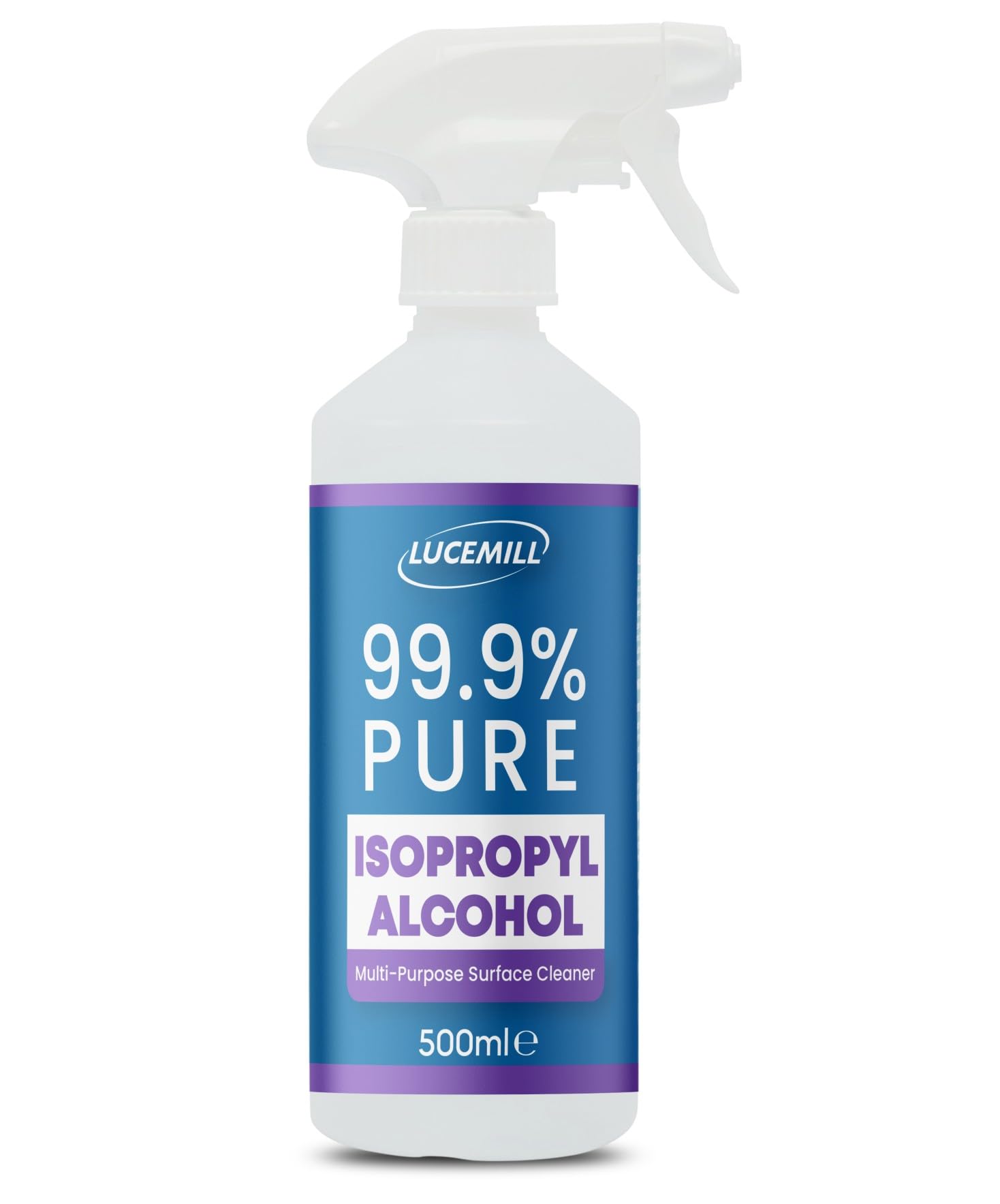 Lucemill 99.9% Isopropyl alcohol | 500ml | Super Strength IPA First Aid Antiseptic | 99.9% Isopropyl Alcohol | Clear Liquid | Comes with Trigger Spray