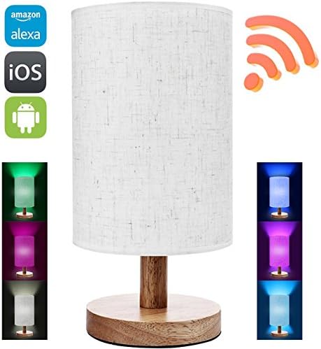 Cyber Monday Deals Day 2017-Smart Wifi Table Lamps Compatible With Alexa And Google Home, Wood Table Lamps For Living Room Google ho Bedroom Dimmable Multicolored Color Changing Christmas Party Lights