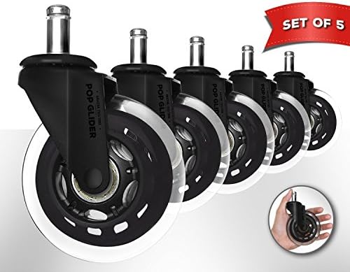POP GLIDER Premium Office Chair Caster Wheels Replacement (Set of 5) - 3" Heavy Duty Rollerblade Style - Smooth Rolling - Ideal for All Floors Including Hardwood - Universal Fit