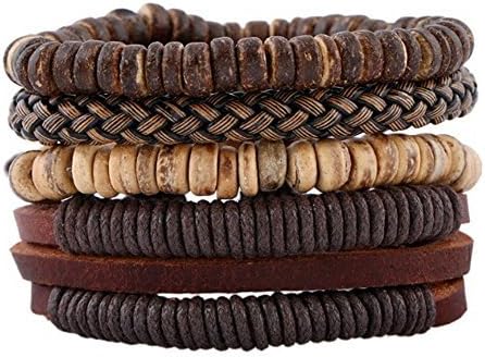 Mens Bracelet - Leather Beads Rope Bracelets for Teen Girls and Boys, Fashion Charm Handmade Cuff Wristband