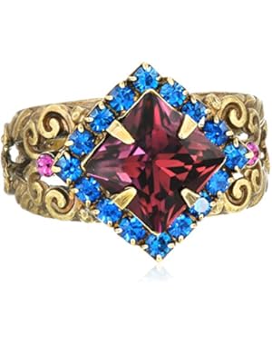 Pointed Crystal Antique Silver-Tone Adjustable Ring