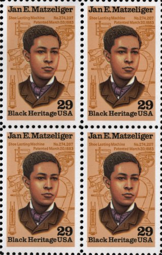 1991 JAN E MATZELIGER ~ BLACK HERITAGE ~ BLACK HISTORY #2567 Block of 4 x 29 cents US Postage Stamps