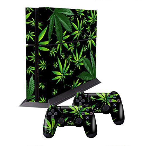 PS4-Designer Skin for Sony PlayStation 4 Console & Two(2) Decals for: PS4 Dualshock Controller - Weeds Black - Thumbnail 2