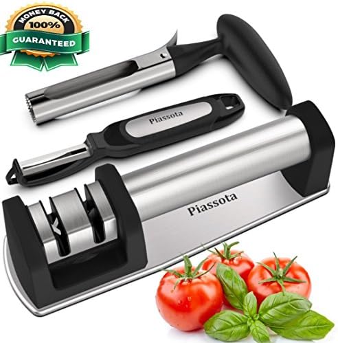 Kitchen Knife Sharpener + Vegetable Peeler and Apple Corer Set | Keep your knives sharp with professional knive sharpeners for straight and serrated blade by Piassota