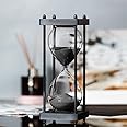 Large Hourglass Timer 60 Minute, Decorative Black Frame Sandglass with Black Sand