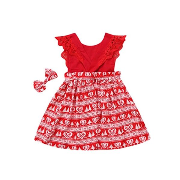 Elevin(TM) Christmas Toddler Kids Baby Girls Ruffle Print Lace Headband Dress Jumpsuit Outfit Clothes - Image 4