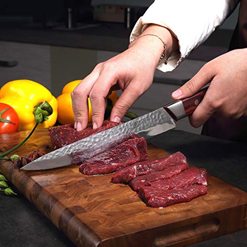 Carving Knife 8 Inch, PAUDIN Narrow Chef Knife of Slicing Sashimi, Meat, Sharp Kitchen Knife, 7Cr HC German Stainless Steel with Hammered Pattern