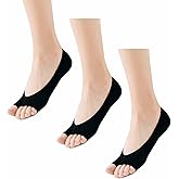 Yuyeran 3 Pairs Women's Peep Toe Socks, Cotton Liner Toeless Non-Slip Yoga Casual Sock