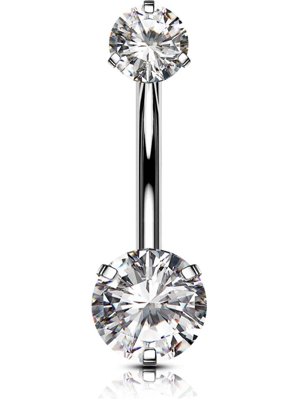 OUFER Belly Bars Internally Thread Belly Button Piercing 14G Grade23 Solid Titanium Double Shiny Cubic Zirconia Navel Piercing Navel Bar Belly Button Bars