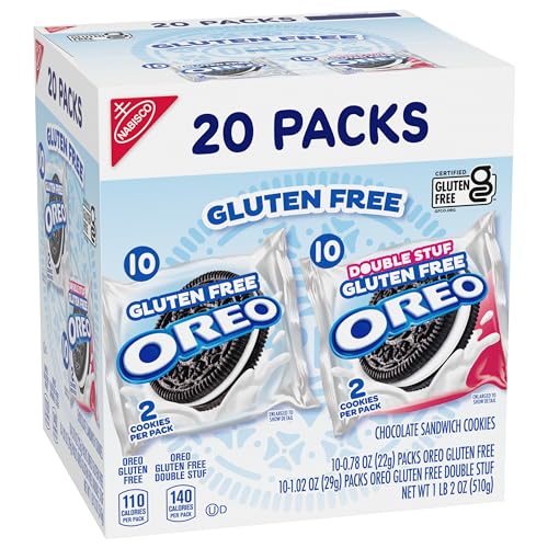 OREO GLUTEN FREE ORIGINAL & DOUBLE STUF CHOCOLATE SANDWICH COOKIES VARIETY PACK, GLUTEN FREE COOKIES, 20 SNACK PACKS (2 COOKIES PER PACK)