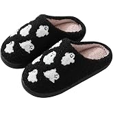 TBAVNOSY Unisex Halloween Slippers Spooky Ghost Slippers Cute Cozy Warm Plush Slip-On House Indoor and Outdoor Shoes