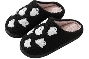 TBAVNOSY Unisex Halloween Slippers Spooky Ghost Slippers Cute Cozy Warm Plush Slip-On House Indoor and Outdoor Shoes