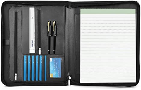 PROMASVE Professional Padfolio Portfolio Business Interview PU Leather Padfolio with Zippered Closure