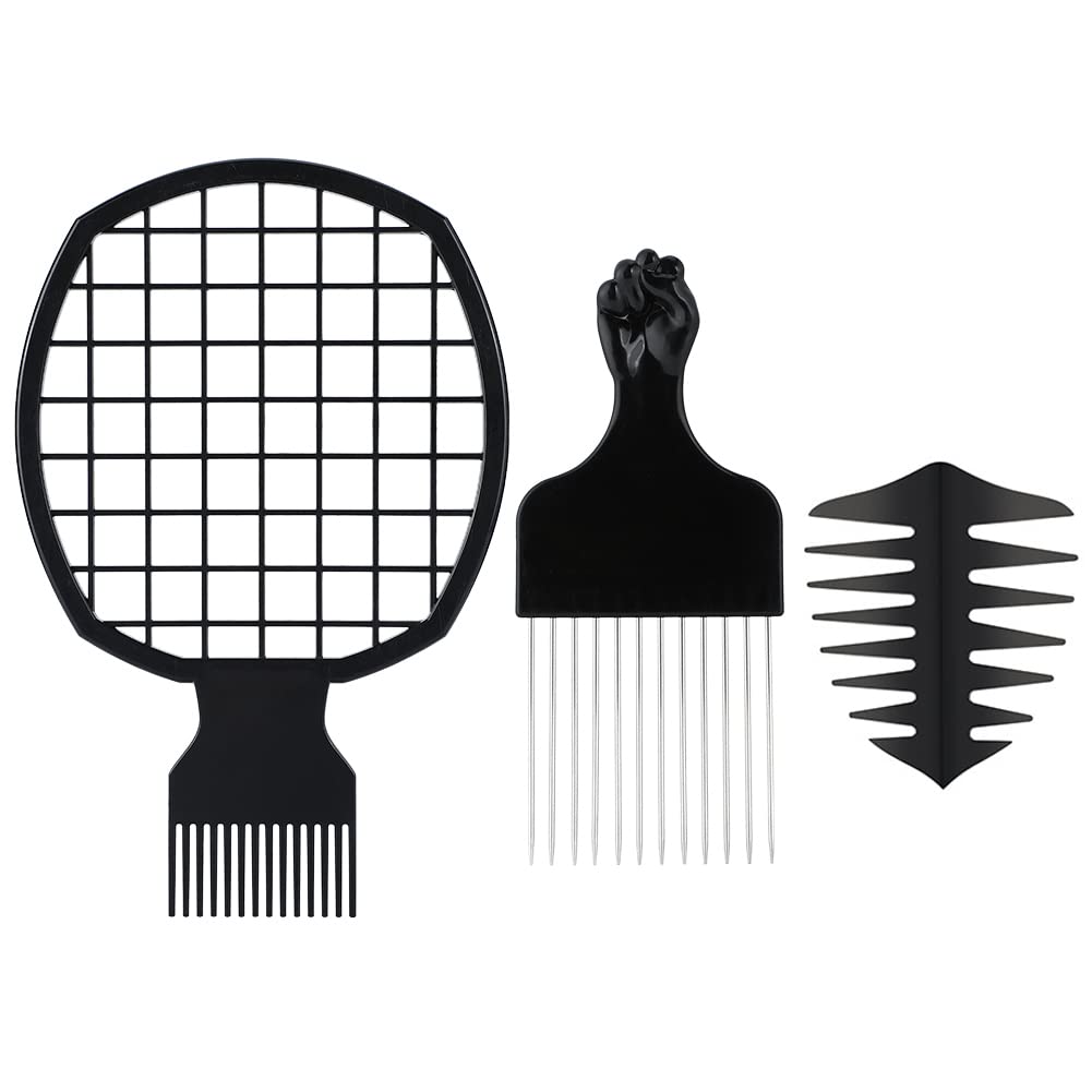 Afro Comb Set, 3 Pcs Metal Pick Comb Afro Twist Comb Set Pick Comb Hairstyle Tools for Home Salon Hair Styling Supplies