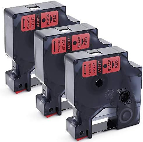 3-Pack Replace Dymo D1 45017 (S0720570) Black on Red 12mm Label Tape for DYMO LabelManager 160 280 420P 220P 360D 450 210D
