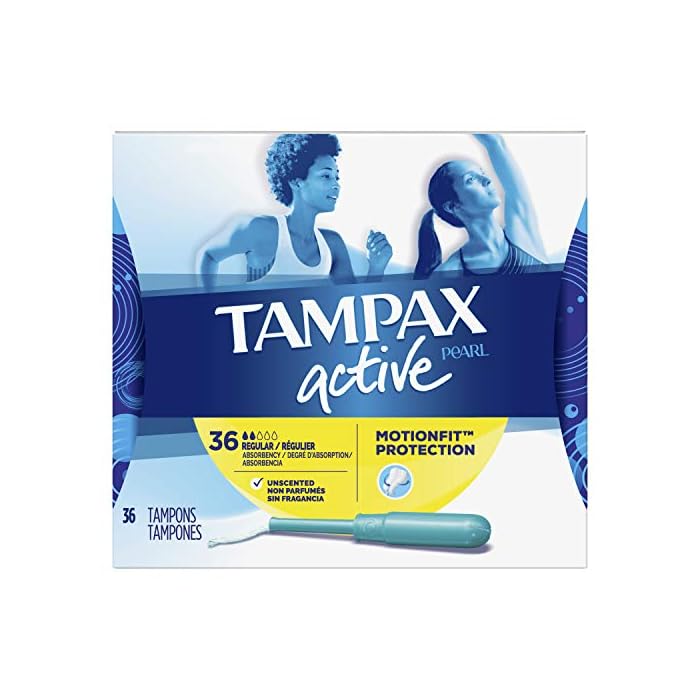 Tampax Pearl Active Plastic, Regular Absorbency, Unscented Tampons, 36 Count