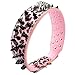 Berry Pet Spiked Leather Dog Collar - 3 Rows Bullet Rivets Studded PU Leather - Cool Skull Pet Accessories Best Choice for Medium and Large Dogs,Pink Leopard 15-18