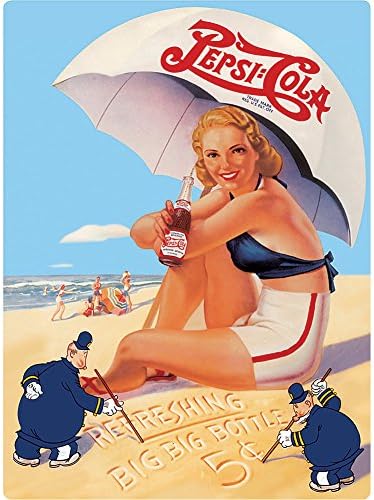 Vintage Licensed Pepsi-Cola Quality Cops Beach Pin-Up Girl Embossed Tin Sign