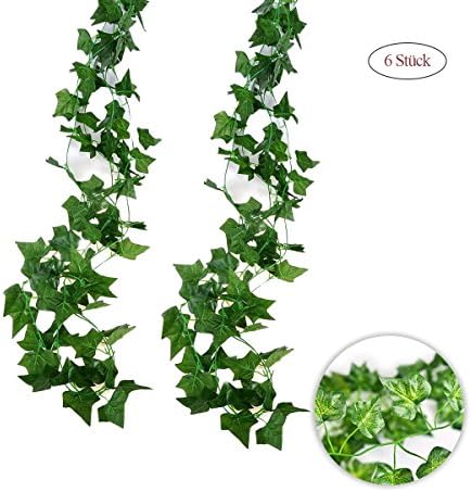 jandrun 6 Pack Ivy Garland Artificial Flowers Simulation Plant Ivy Vine 2 m, 80 Leaves