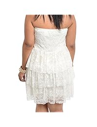 8803 - Plus tamaño sin tirantes niveles de encaje blanco apagado, color marfil boda vestido de cóctel