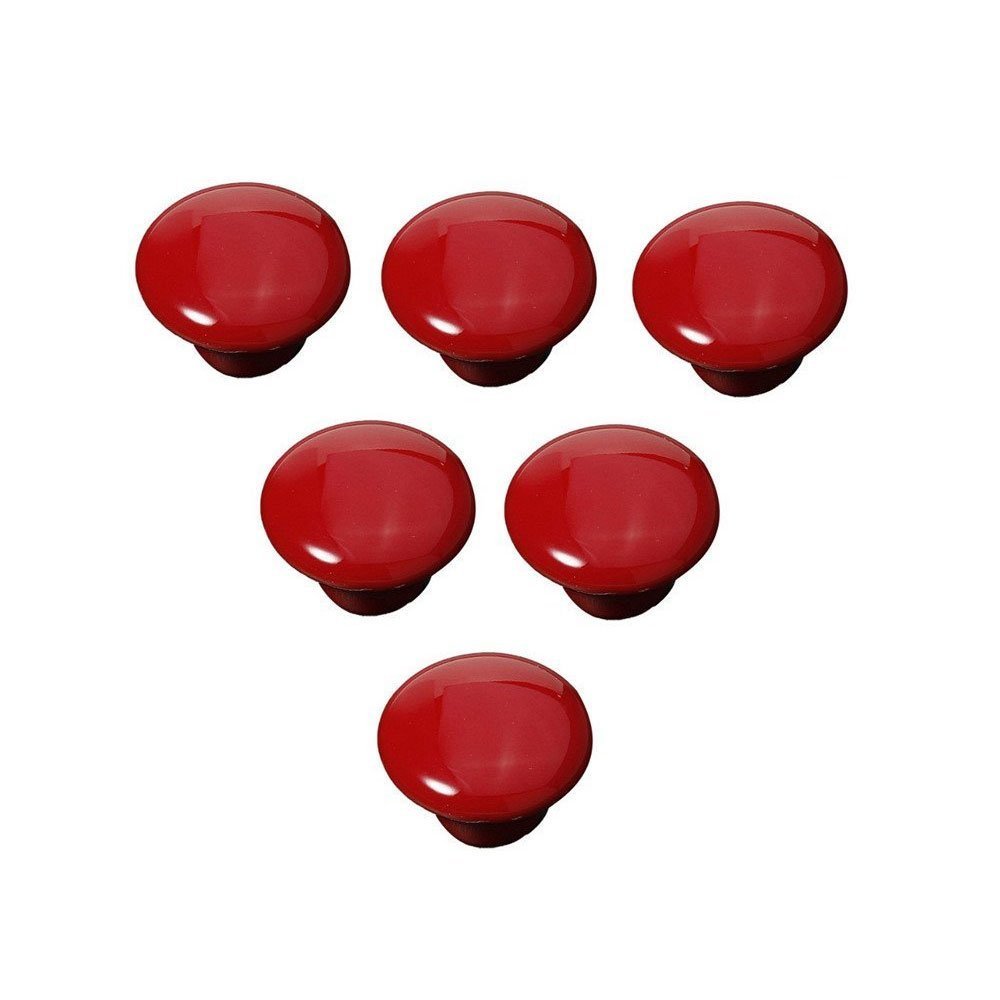 Yeqoo Ceramic Porcelain China Vintage Round Style Bedroom Door Cabinet Cupboard Drawer Knob Pull Handle, Button Shape (Red, 6 Parts)