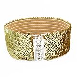Women Interlock Buckle Gold Tone Sequin Detail Elastic Cinch Belt