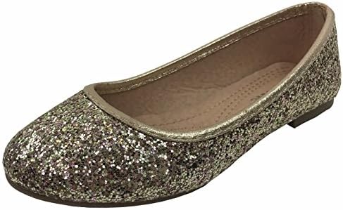 Forever Collection Girls Sequence Coverered Dress Ballet Flats Slip On Karra-29K, Gold, 1