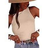 ONLYSTORY Women's Stripe Ribbed Knit Tank Tops Summer Casual Slim Fit Sleeveless Tops for Daily Wear