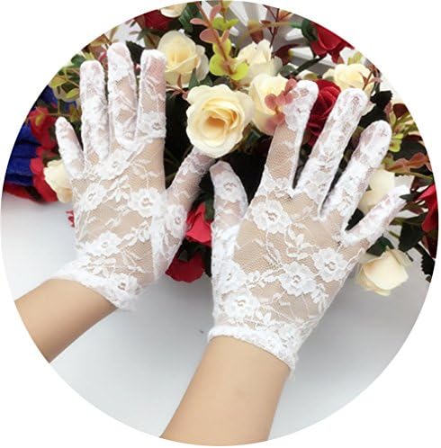 Simlehouse Flower Girl White Lace Wedding Gloves Full Finger Wrist Length