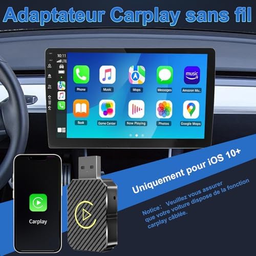 Adaptateur CarPlay sans Fil pour Apple iPhone, Adaptateur sans Fil carplay avec câble d'extension USB & USB-C/Type-C, Compatible avec Les Voitures à partir de 2016 et Phone iOS 10+
