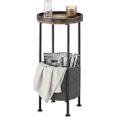 ZEXVIDA Small Round Side Table with Storage Basket, Rustic Brown | 2-Tier Round End Table for Small Spaces, 26" H Modern Sofa End Table Nightstand for Living Room &amp; Bedroom