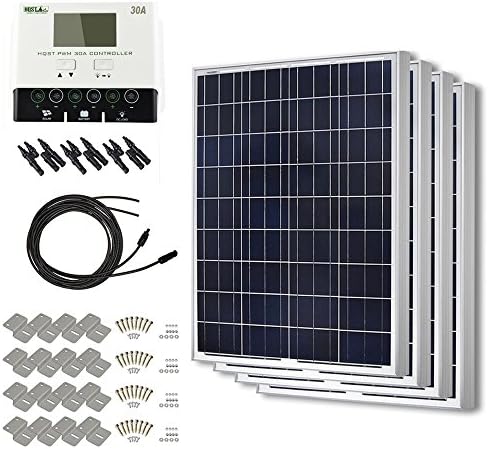 HQST 400 Watt 12 Volt Polycrystalline Solar Panel Kit with 30A Negative-Ground PWM LCD Display Charge Controller