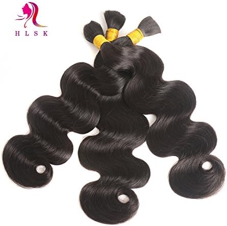 HLSK Brazilian Virgin Human Braiding Hair Bulk, Body Wave Hair Bulk for Braiding, 3 Bundles 300g, No Attachment 100% Unprocessed Virgin Human Hair Weave (16 18 20)
