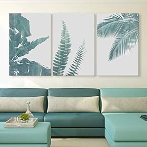 3 Panel Retro Style Green Tropical Leaves x 3 Panels