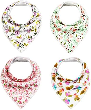 Baby Bandana Drool Bibs for Girls, Aimotec 4 Pack 100% Organic Cotton Baby Bandana Bibs for Drooling and Teething, Gift Set for Newborn and Toddlers