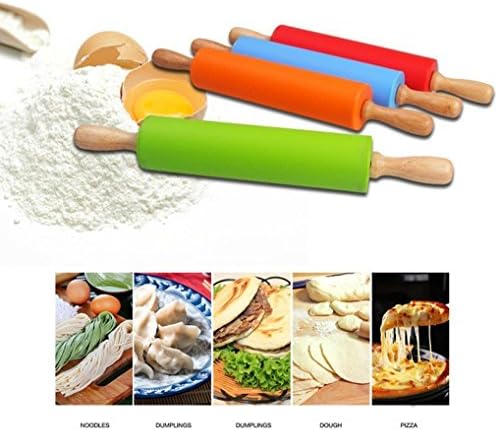 GetTen Rolling Pin Silicone Food Grade Dough Non-stick Surface Wooden Handle 1 PCS ( Random Color)