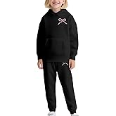 Girls Two Piece Outfits Bow Graphic Print Hoodie Sweatpants Set Oversized Sweatshirt and High Waist Sweatpants Cute Tracksuit
