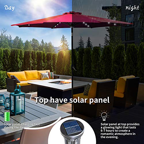 image for DOIT 9ft Solar LED Lighted Patio Table Umbrella with Crank and 8 Ribs,