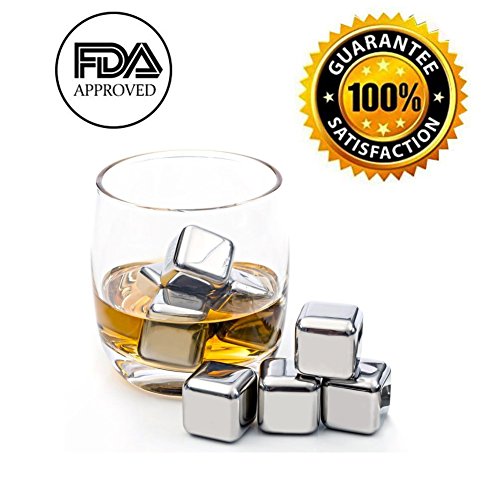 Whiskey Stones Reusable Chilling Stainless Steel Ice Cubes Gift Set for Scotch Whisky, Tequila,Vodka, Liqueurs, White wine , pack of 8
