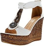 Refresh GRITA-02 Women's Beaded Platform Ankle Strap Cork Wedge Heel Sandal