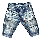 Smoke Rise Men's Raw Hem Rip & Repair Zipper Moto Denim Shorts