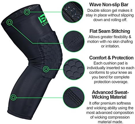 Laxuri R700 Crashproof Basketball Kids Adult Knee Pads with Breathable Compression Pads Support, (1 Pair) Leg Knee Long Sleeve Protector Gear