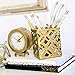 Blu Monaco Gold Desk Organizer for Women - 3 Piece Desk Accessories Set - Pen Cup, Magazine-File-Mail Holder, and Accessories Tray - Antique Gold Brass Finish Office Supplies Stationery Decor