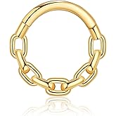 Ourania Chain Link Septum Rings: 16g 8mm Nose Helix Cartilage Daith Tragus Earring Piercing Ring Hoop, Surgical Steel Nose Ear Clicker Rings Piercing Jewelry For Women Men
